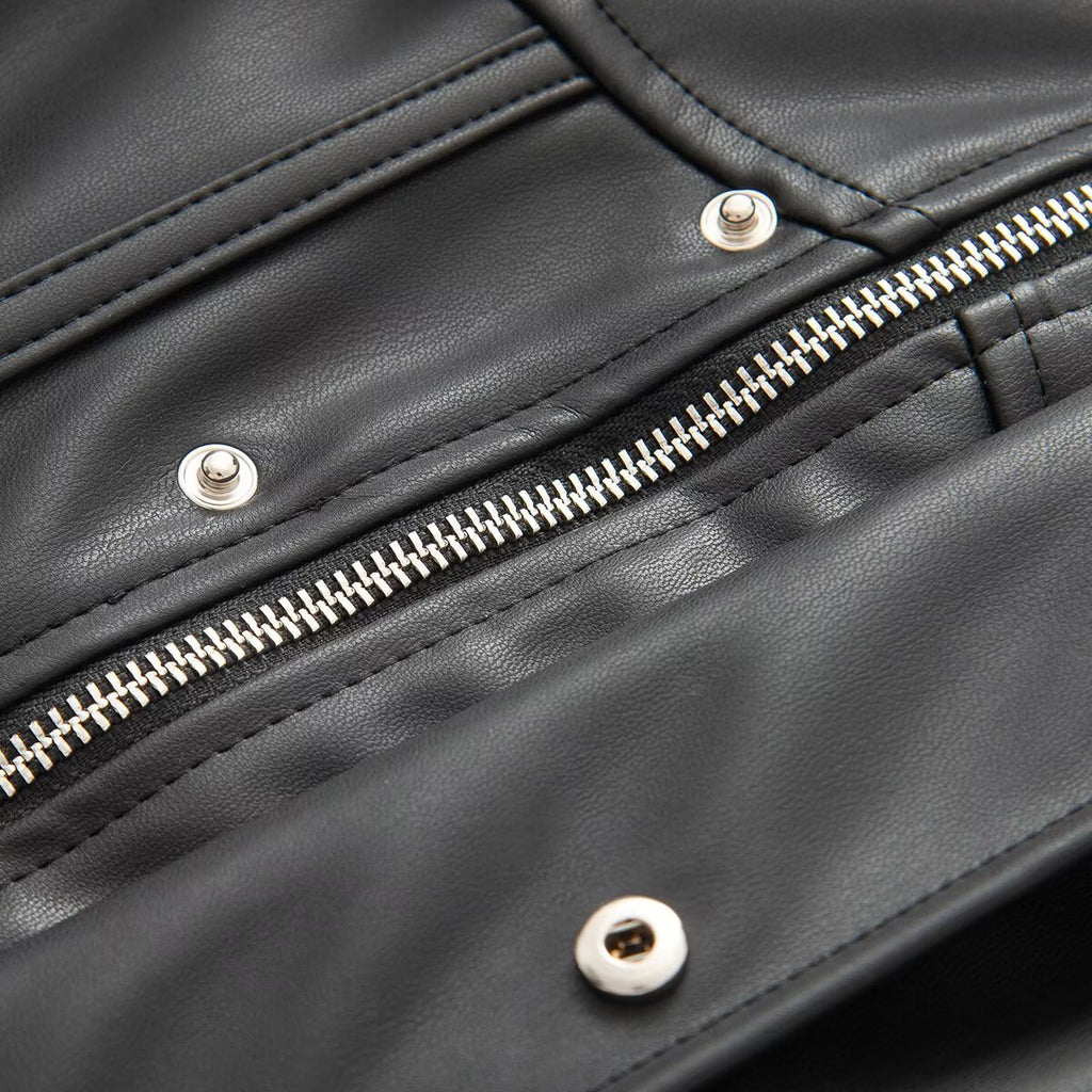 2026 Women's slim stand collar PU leather jacket