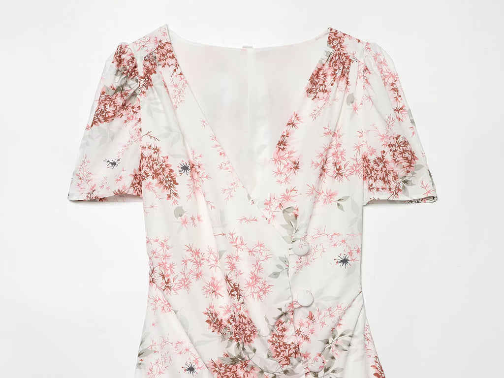 Women's ruffled V-neck printed dress