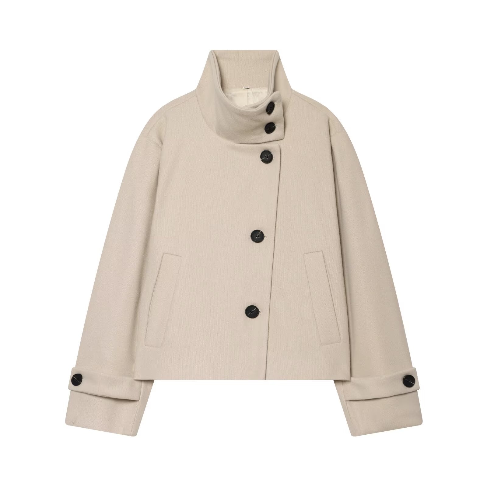 Women's standing collar short single breasted coat