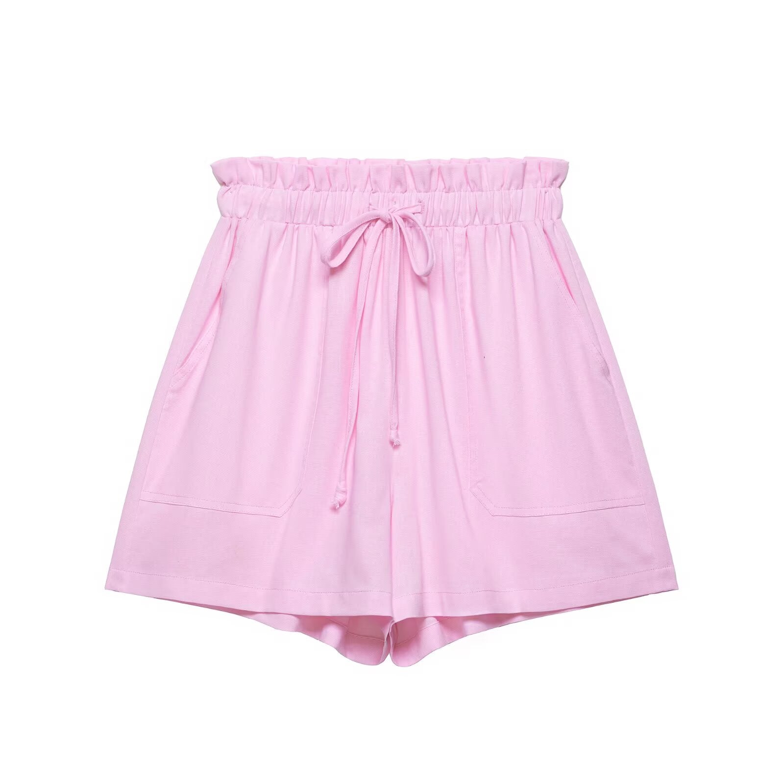 suit Women's 2 pieces pocket decoration linen blend shirt+shorts