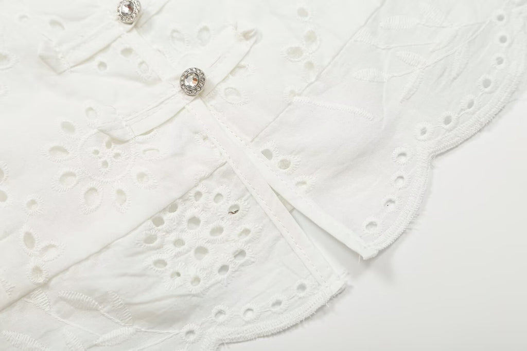 suit Women's 2 pieces artificial jewelry buckle hollow embroidery top+skirt