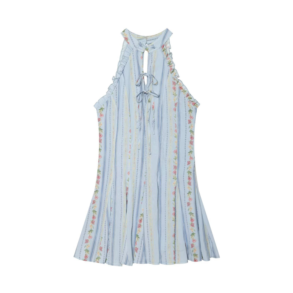 Women's floral print Halter neck mini dress