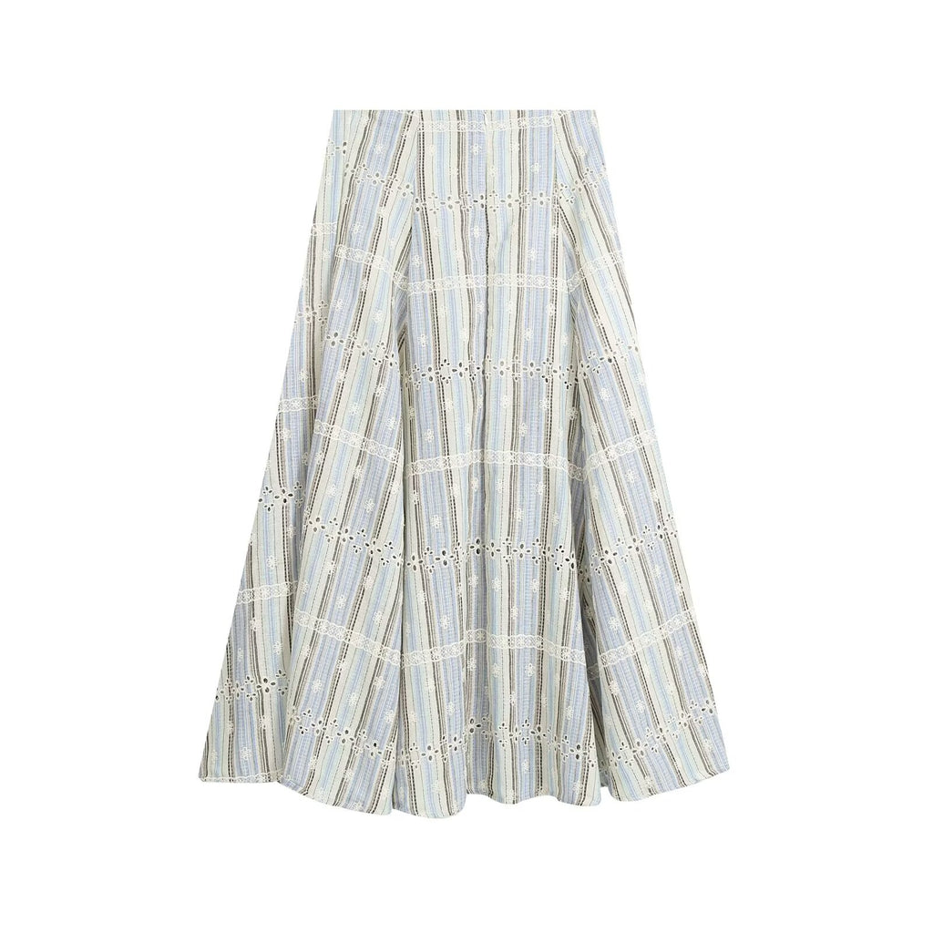 suit Women's 2 pieces sleeveless striped embroidered top+skirt