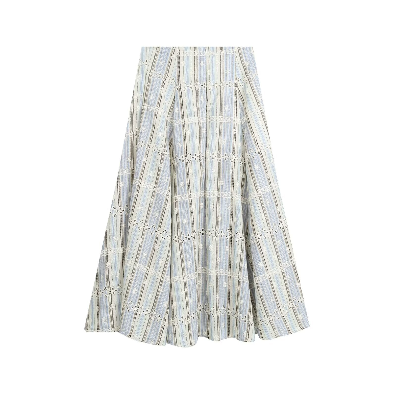 suit Women's 2 pieces sleeveless striped embroidered top+skirt