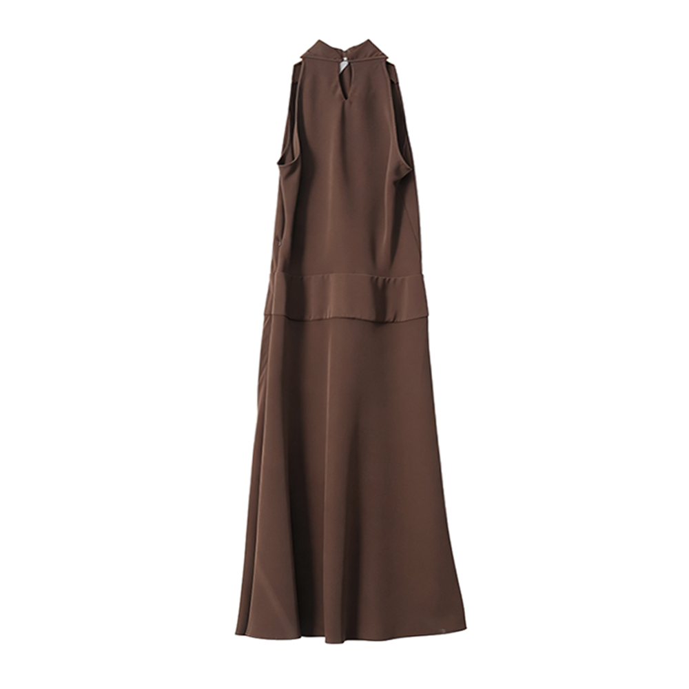 Women's waisted hanging collar MIDI dress