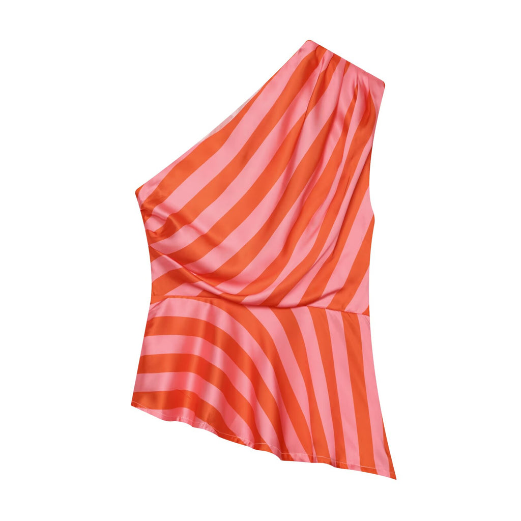 Women's asymmetrical striped single shoulder top