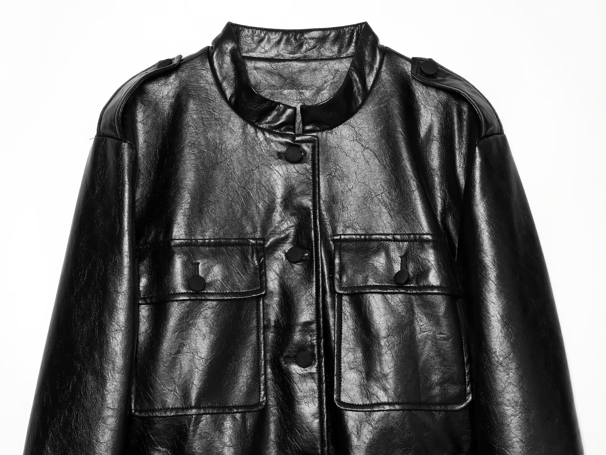 Women's with Belt Black Leather Effect Jacket