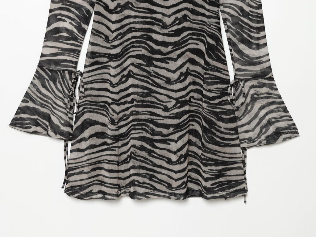 Women's animal striped printed tulle mini dress
