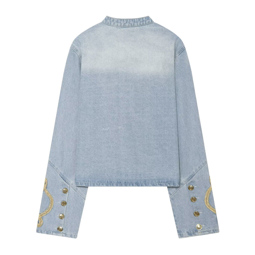 Women's button decoration short denim Coat