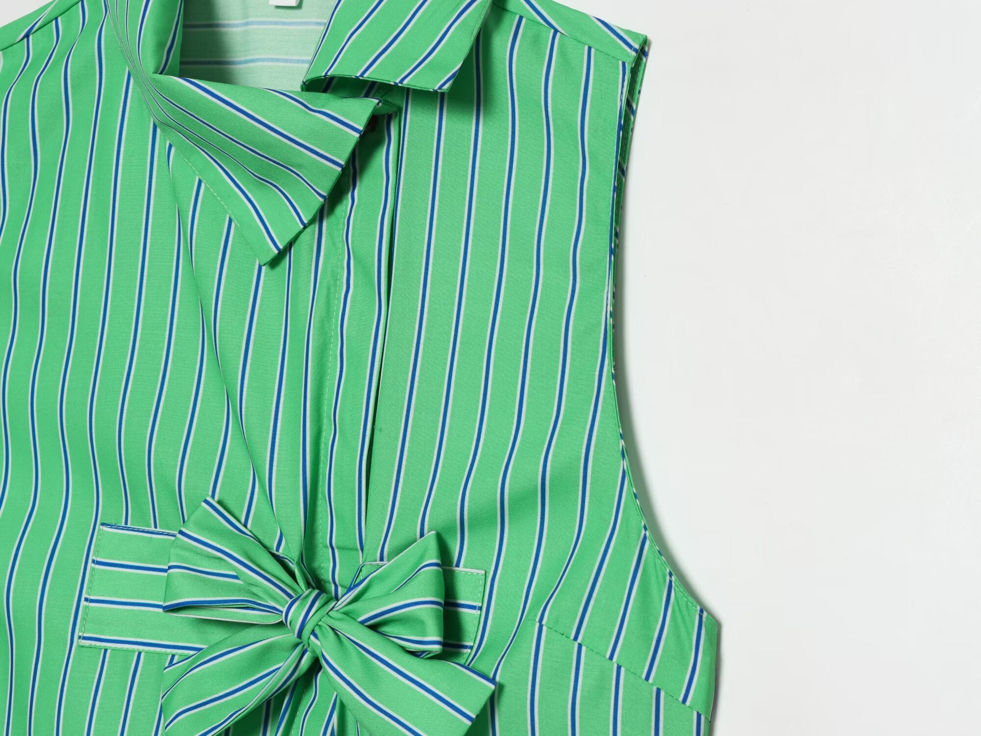 Women's bow decoration striped sleeveless shirt