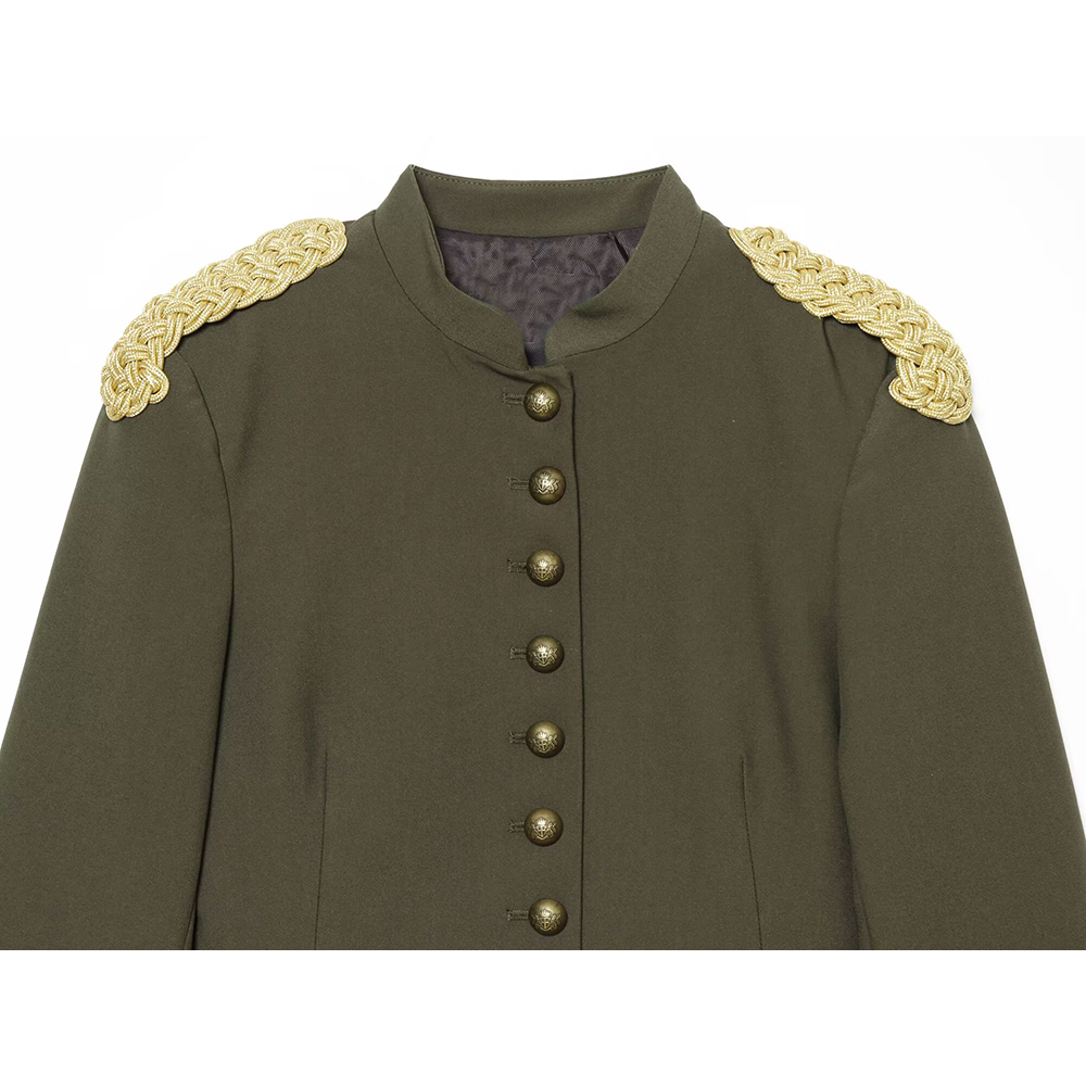 Women's slim O Neck rope knot buckle Blazer Coat