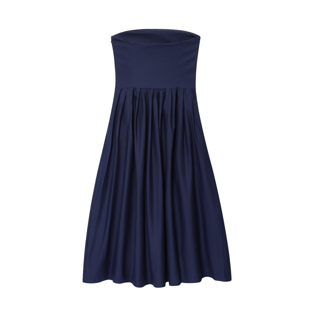 Women's 2025 new fashion sleeveless poplin strapless MIDI dress