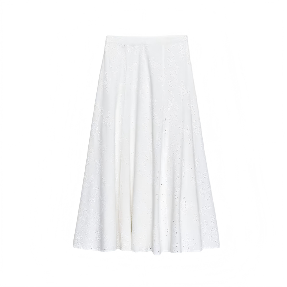 suit Women's 2 pieces pleated hollowed out embroidered top+Skirts