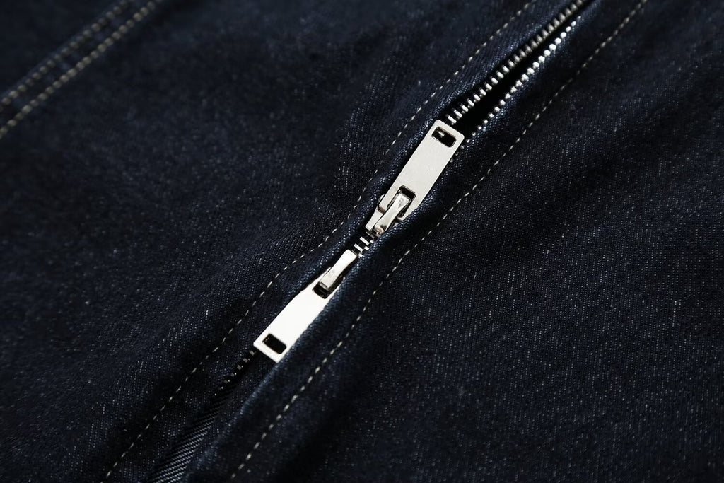 Women's double zipper design slim denim shirt