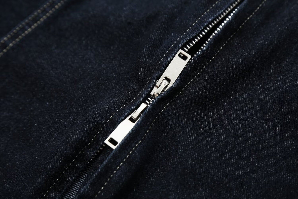Women's double zipper design slim denim shirt