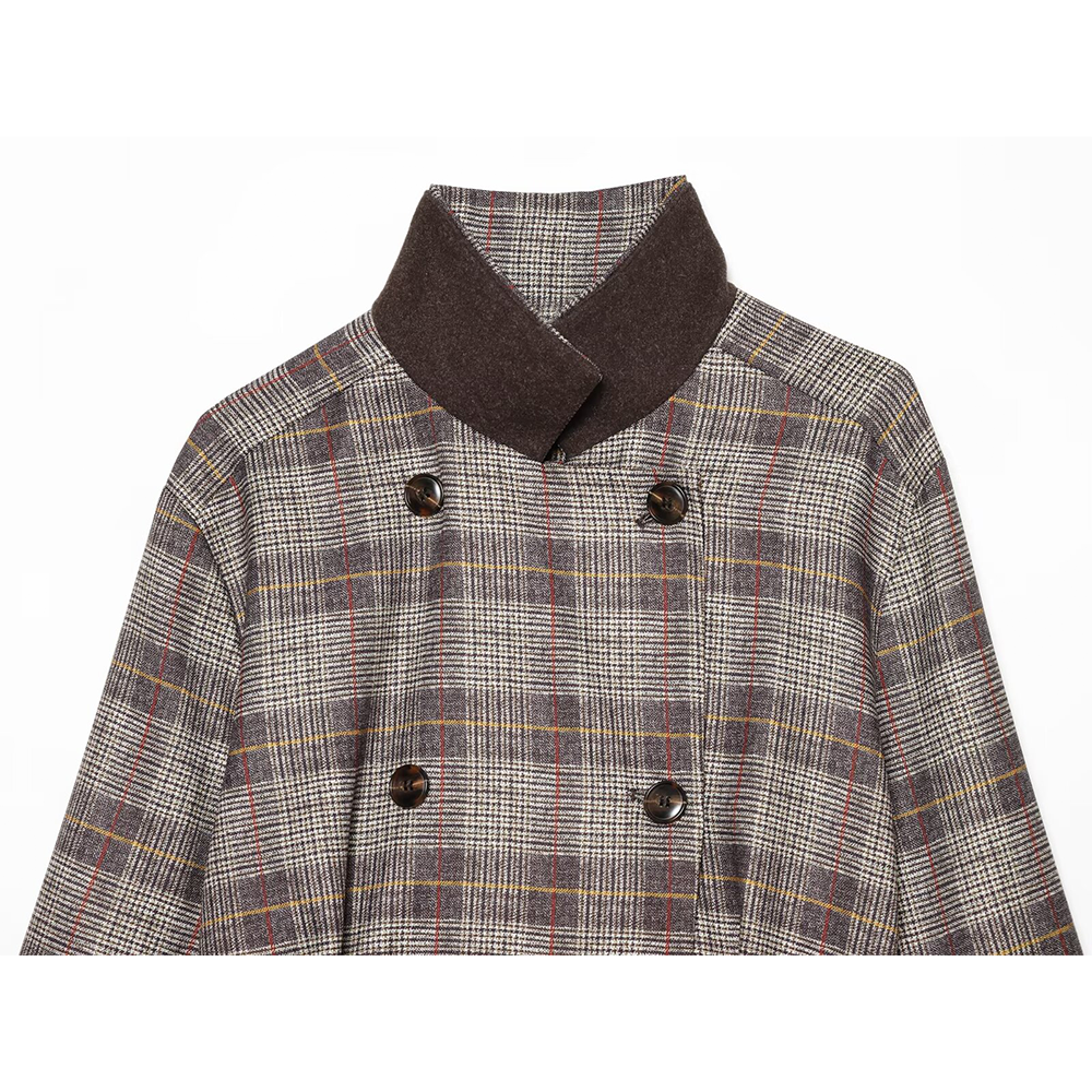 Women's straps decorative checkered Blazer Coat