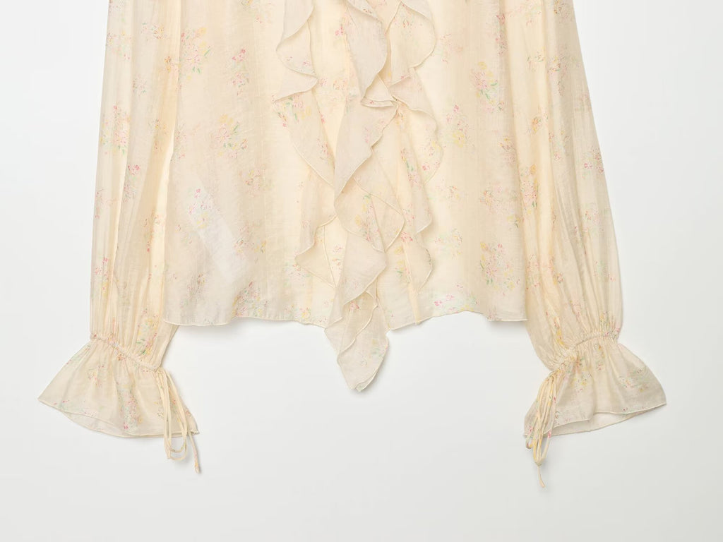 Women's printed V-neck ruffle top