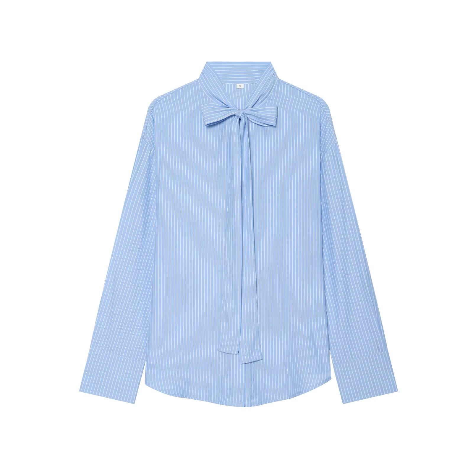Women's waist cinched long sleeved striped shirt