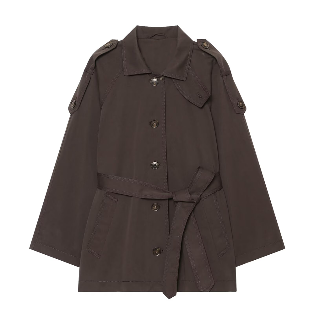 Women's with Belt casual stand collar twill coat