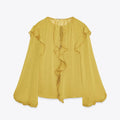 Women's new fashion layered decoration casual lace up shirt