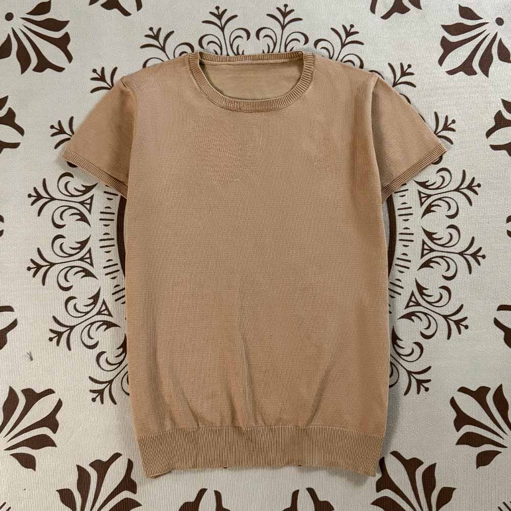 2026 women's new casual Joker O-neck knitted short-sleeved T-shirt