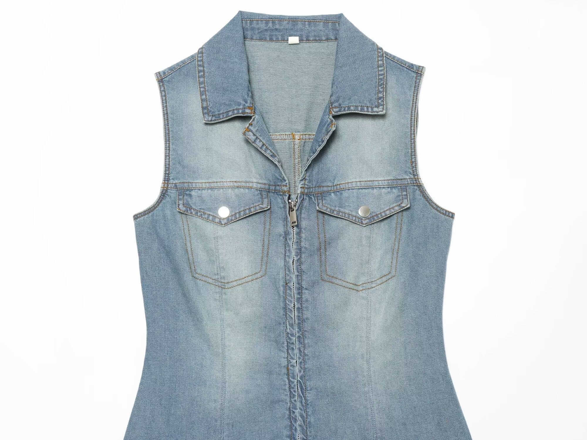 Women's sleeveless lapel denim dress