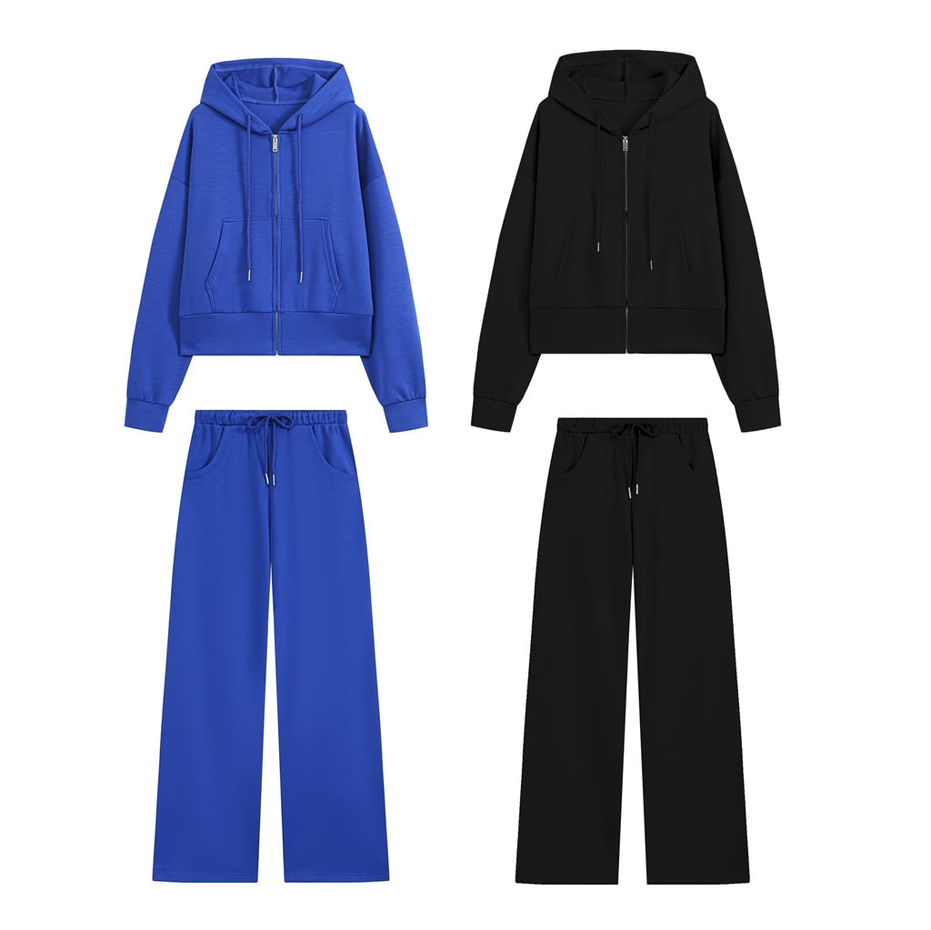 suit Women's 2 pieces hooded double-sided fabric sweatshirt+flared pants