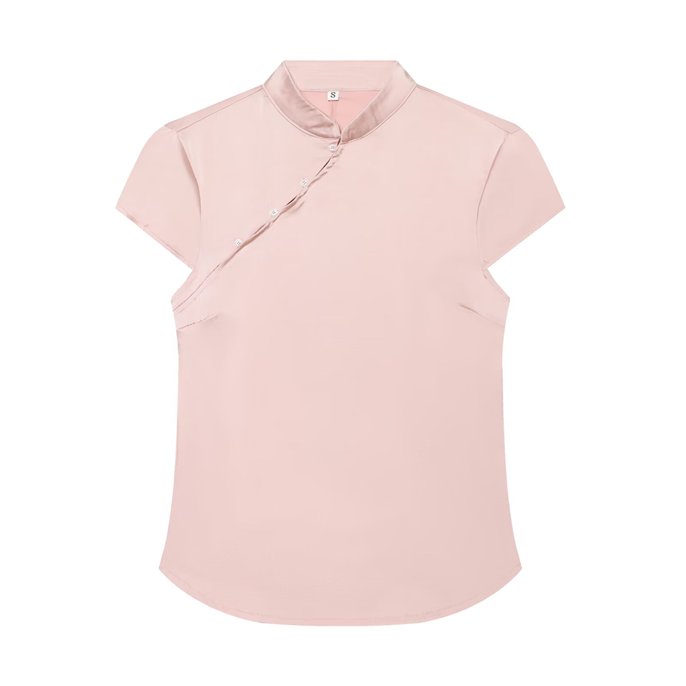 Women's satin textured short button top