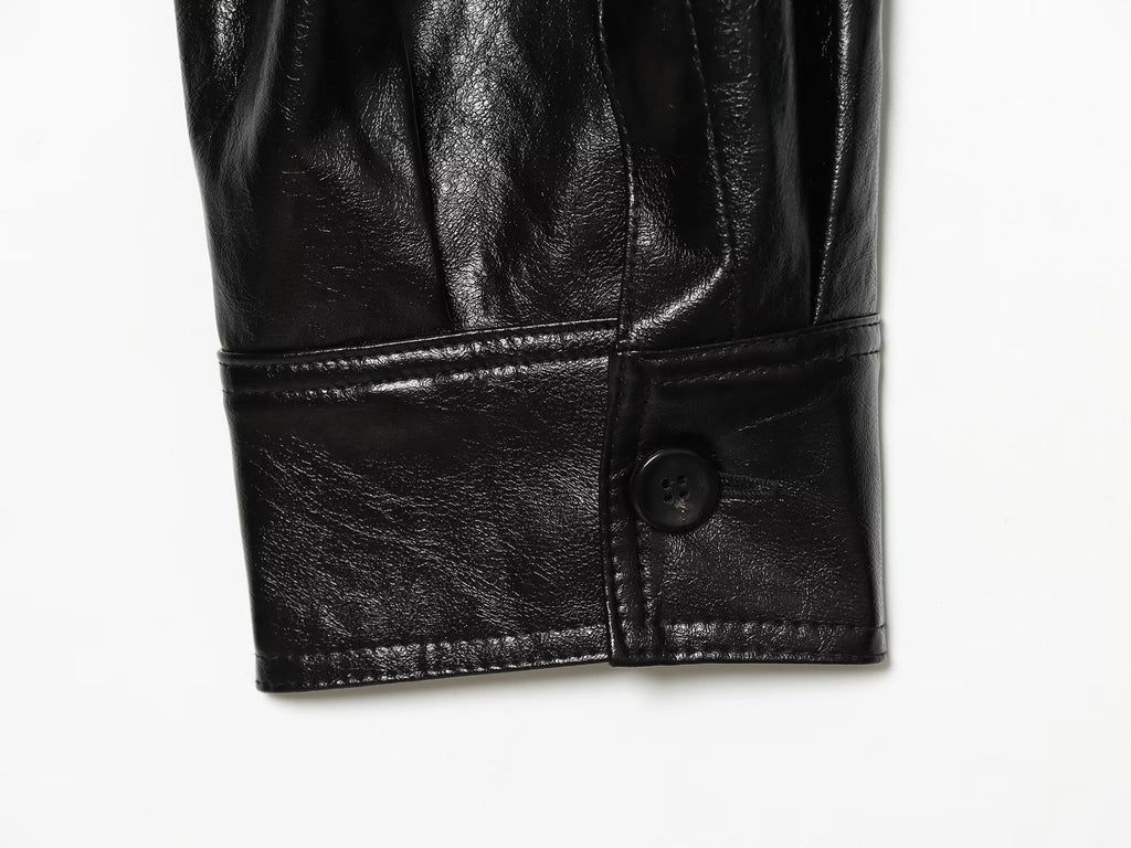 Women's short skirt style hem leather effect jacket