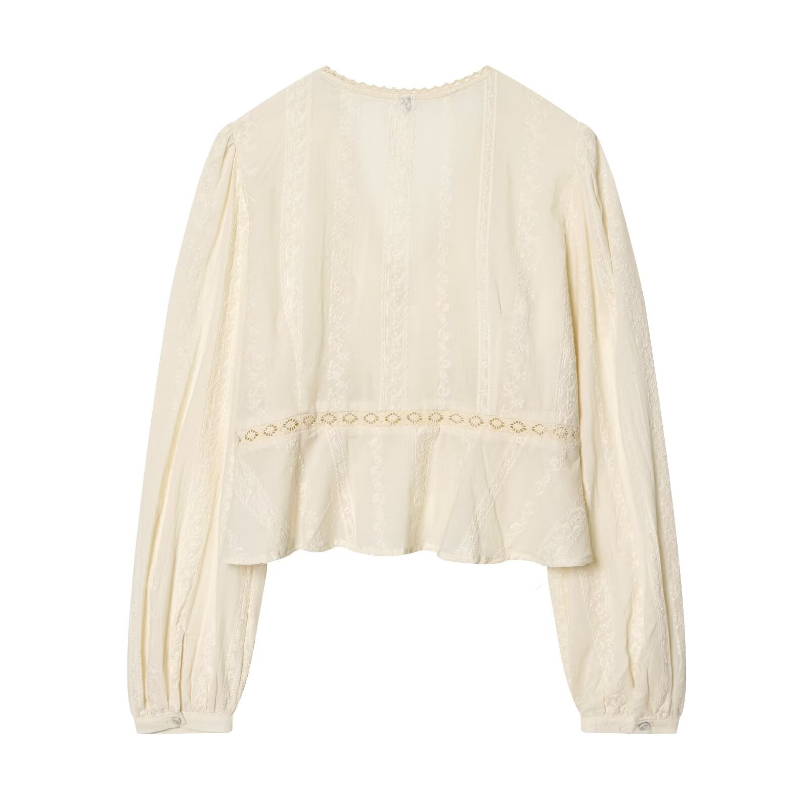 Women's short V-neck embroidered shirt