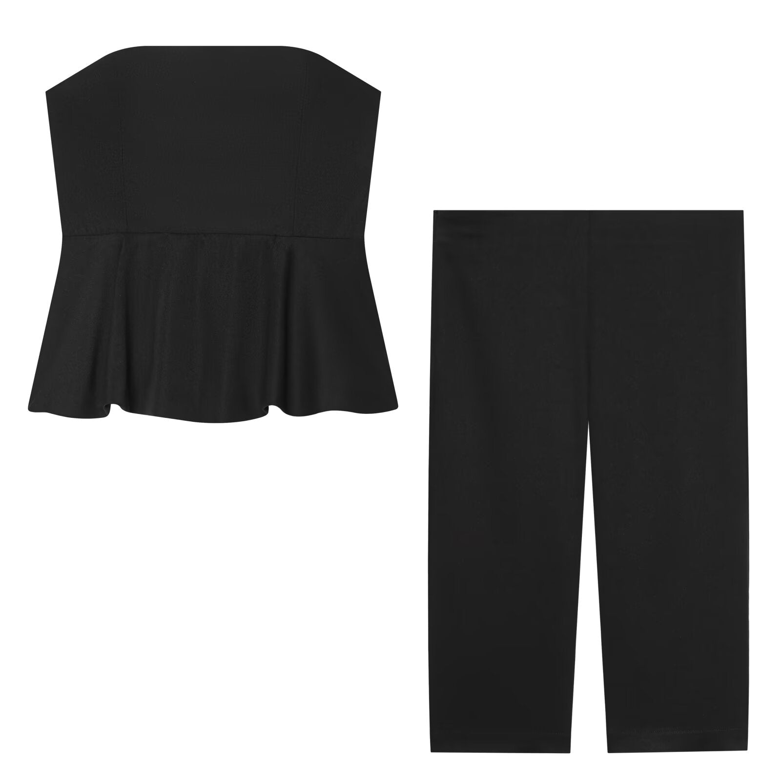 suit Women's 2 pieces printed striped strapless elastic top+Pants