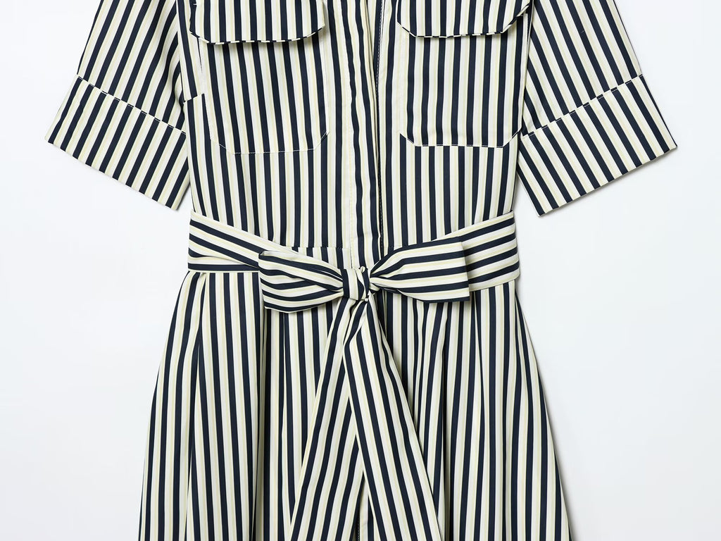 Women's with Belt shirt style poplin striped dress