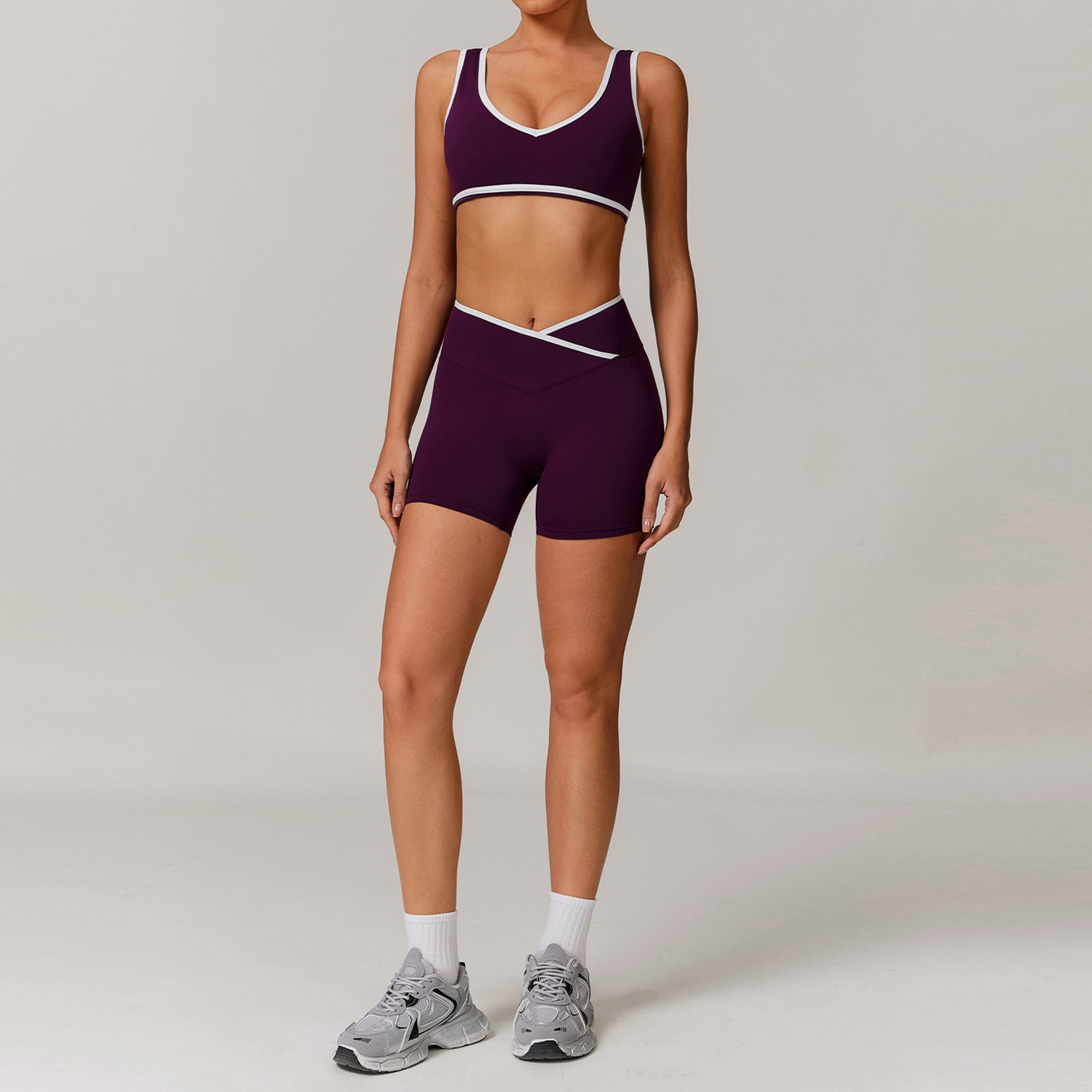 Women's New Cross-waist Sports Suit Female Contrast Backless Tight Nude Yoga Suit Running Fitness Yoga Suit