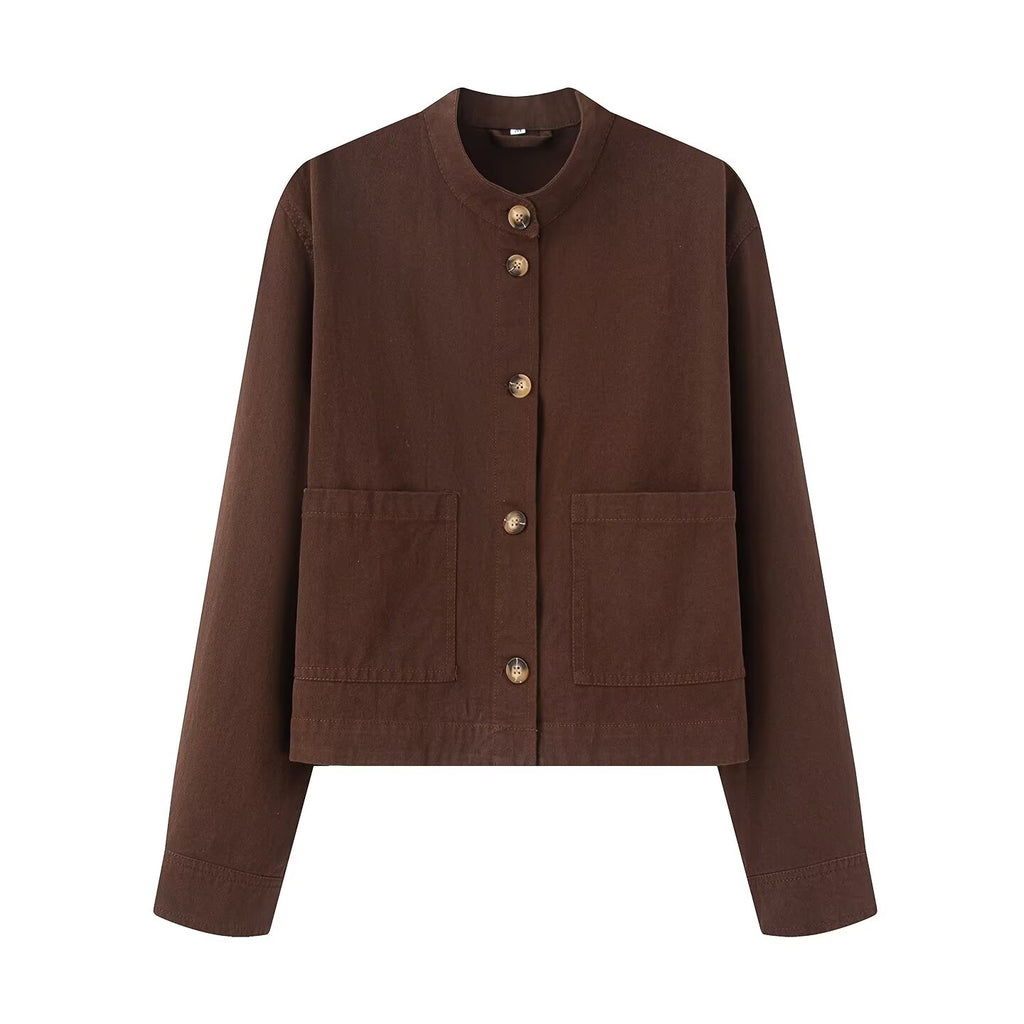 Women's casual stand collar twill coat