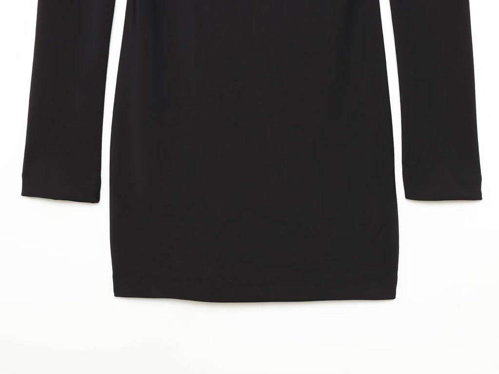 Women's long sleeved pleated collar mini dress