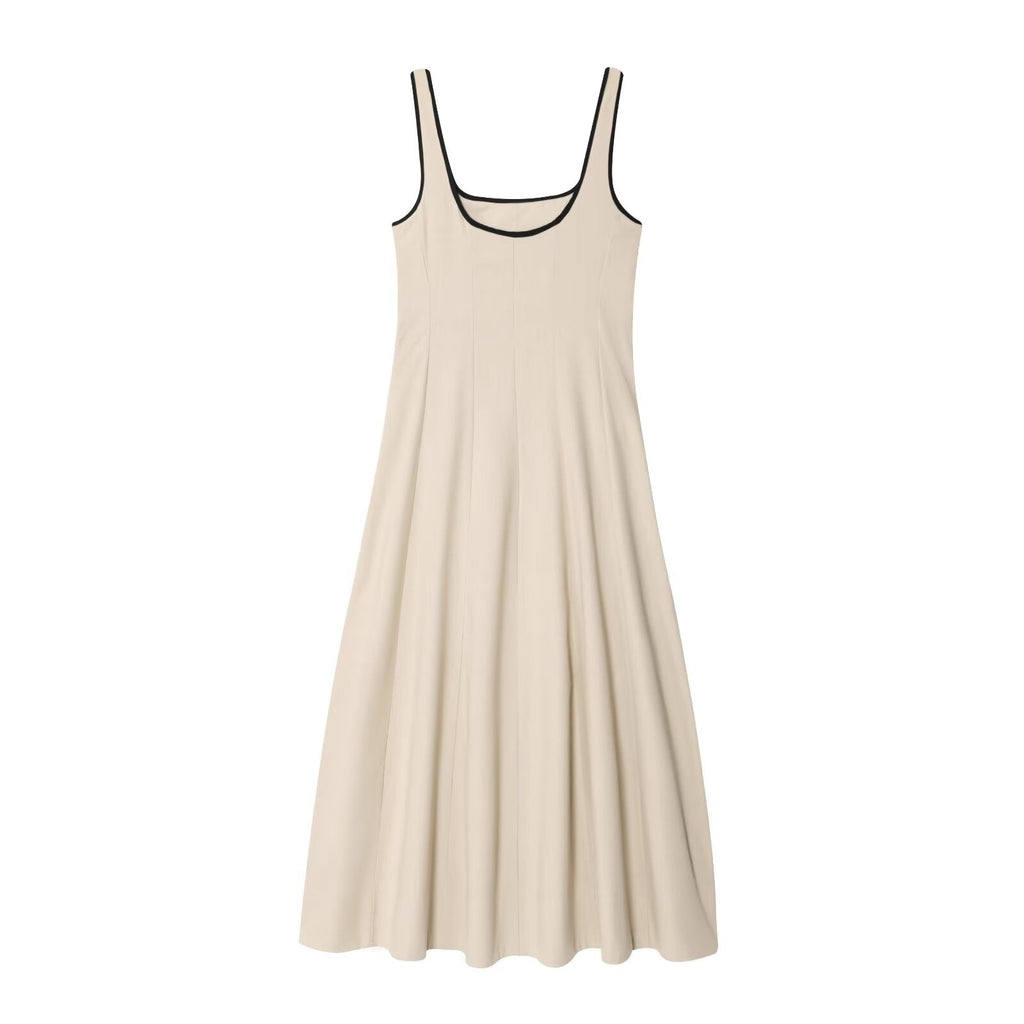 Women's new fashion sleeveless backless wide shoulder strap MIDI dress