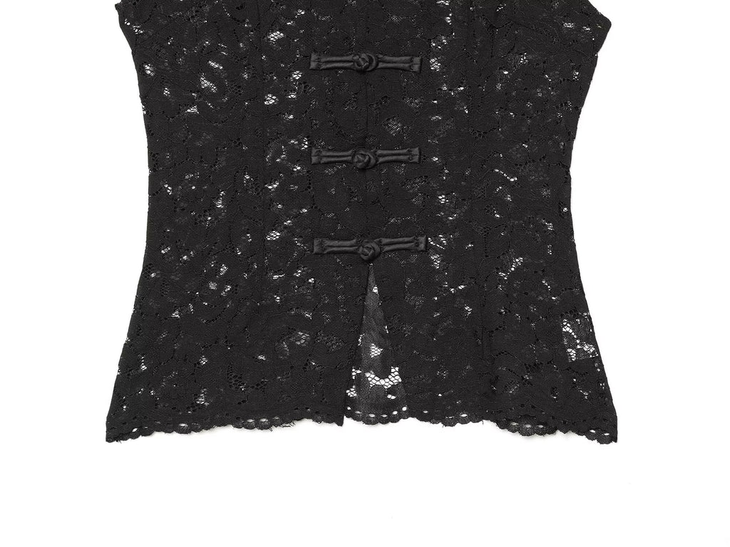 Women's lace hollow out buckle sleeveless vest