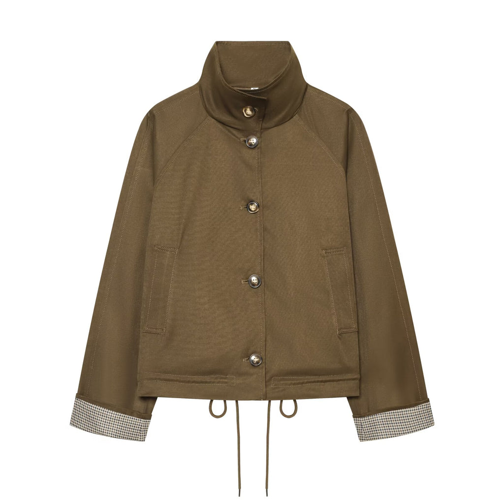 Women's casual stand collar twill coat
