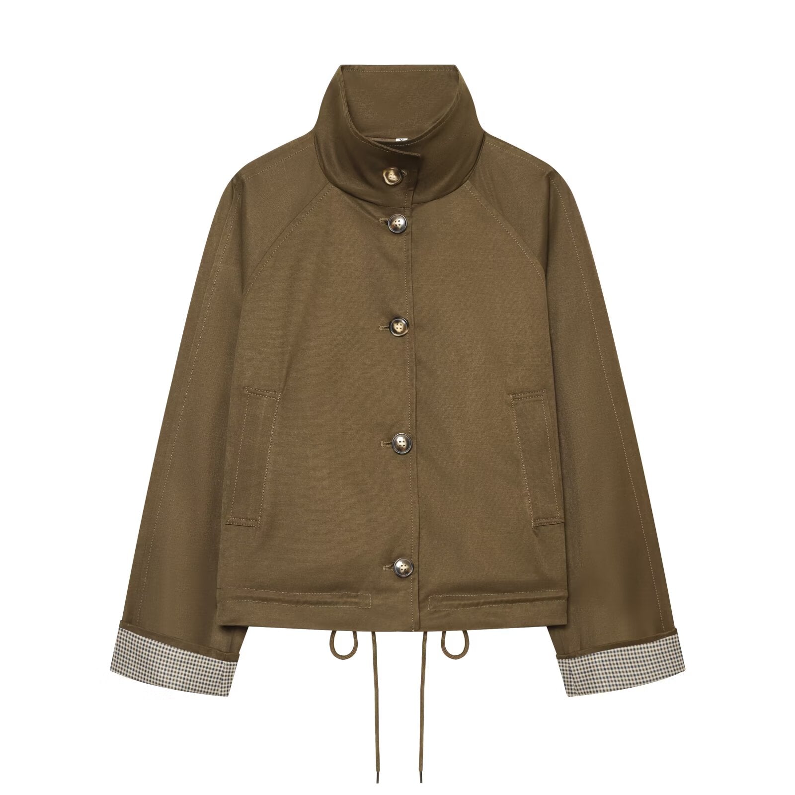 Women's casual stand collar twill coat