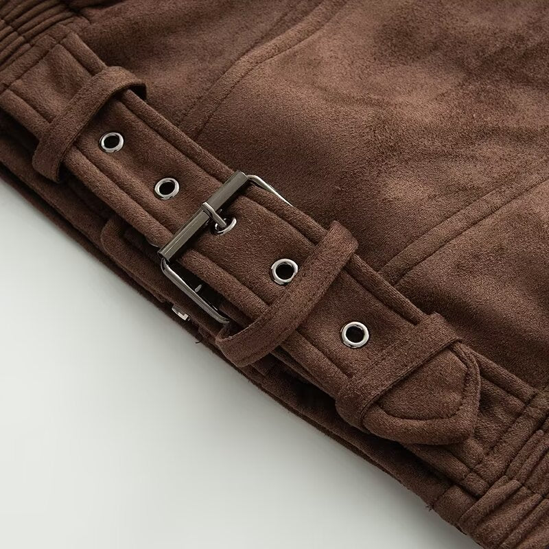 Women's loose Lapel Faux Leather suede jacket Coat