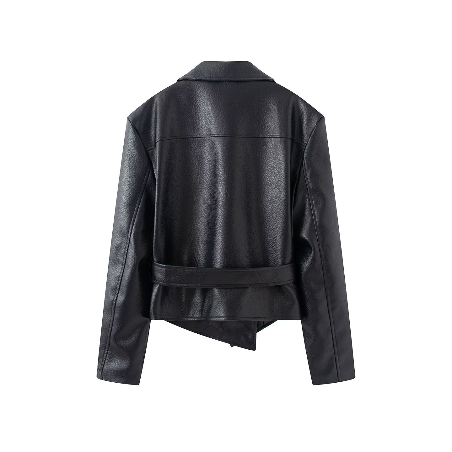 Women's With Belt Lapel faux leather Coat