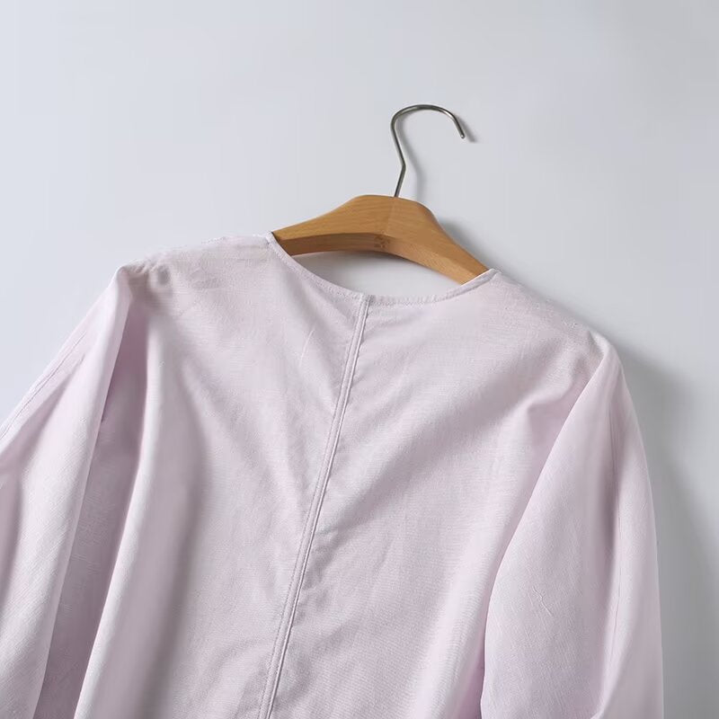 Women's loose V-neck linen blend cover shirt