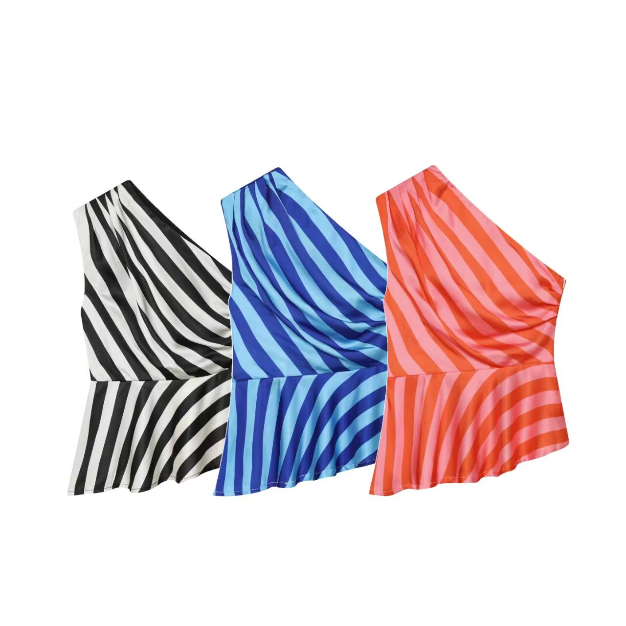 Women's asymmetrical striped single shoulder top