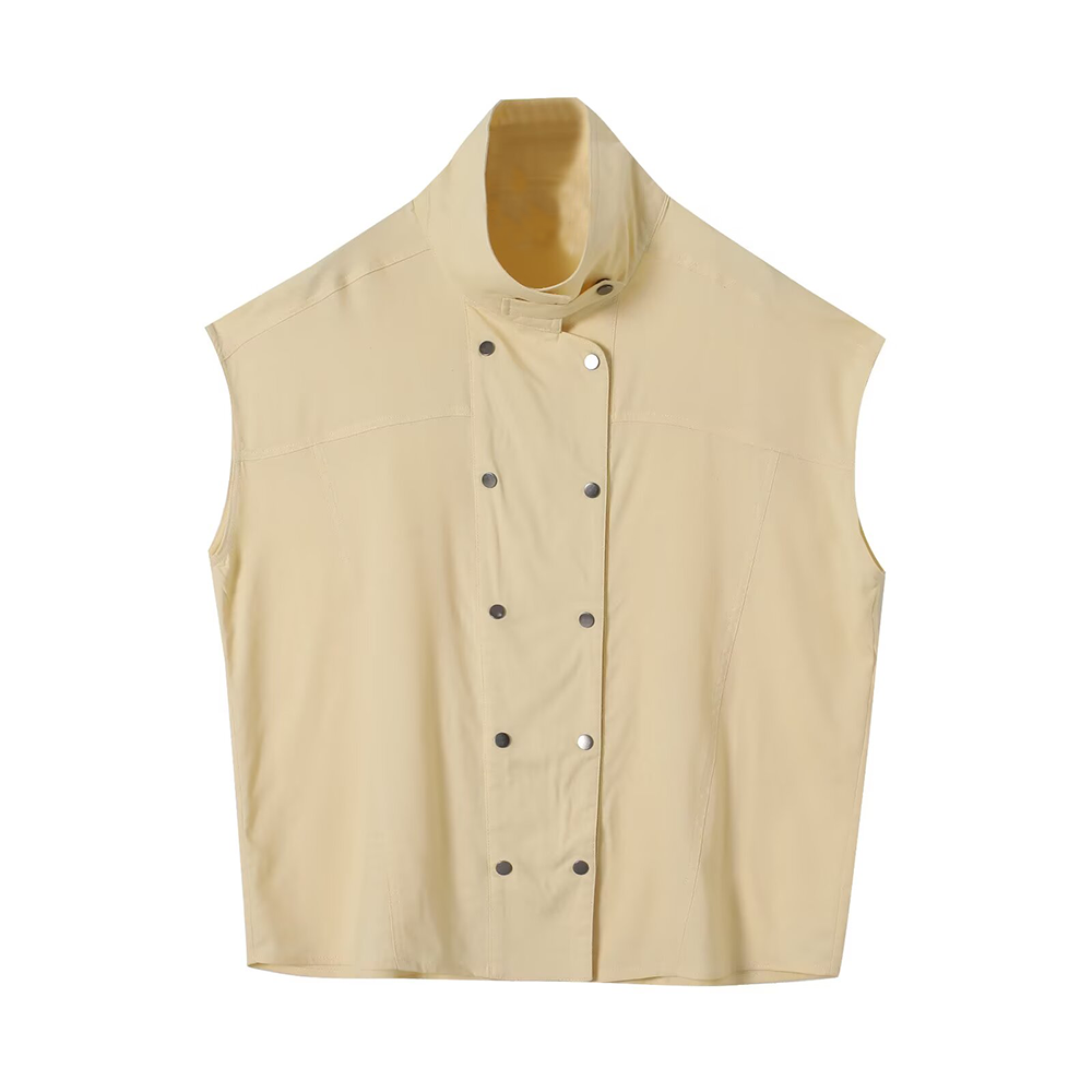 Women's casual linen blended stand collar shirt