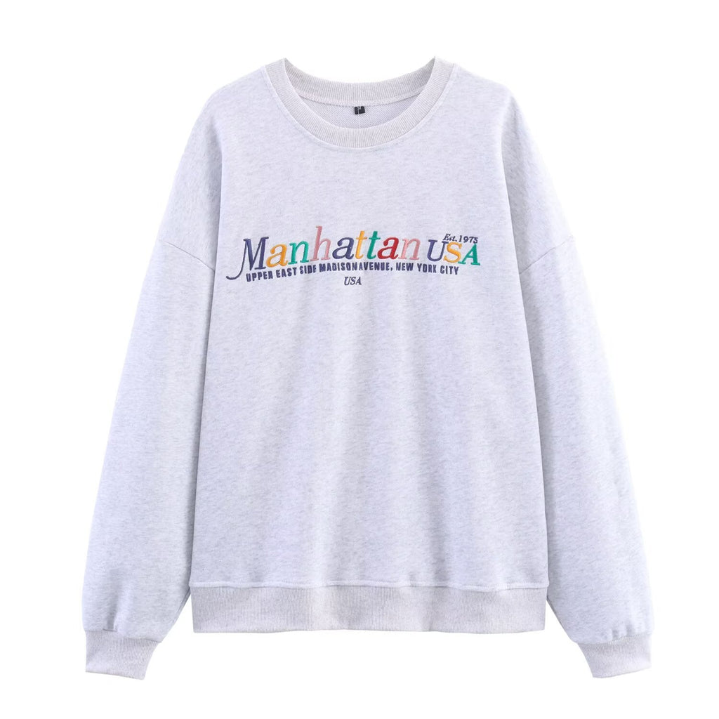 Women's new fashion loose letter embroidered O Neck Sweatshirts + Pants suit