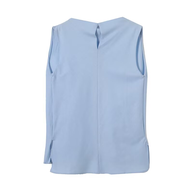 Women's pleated decorative linen blend top