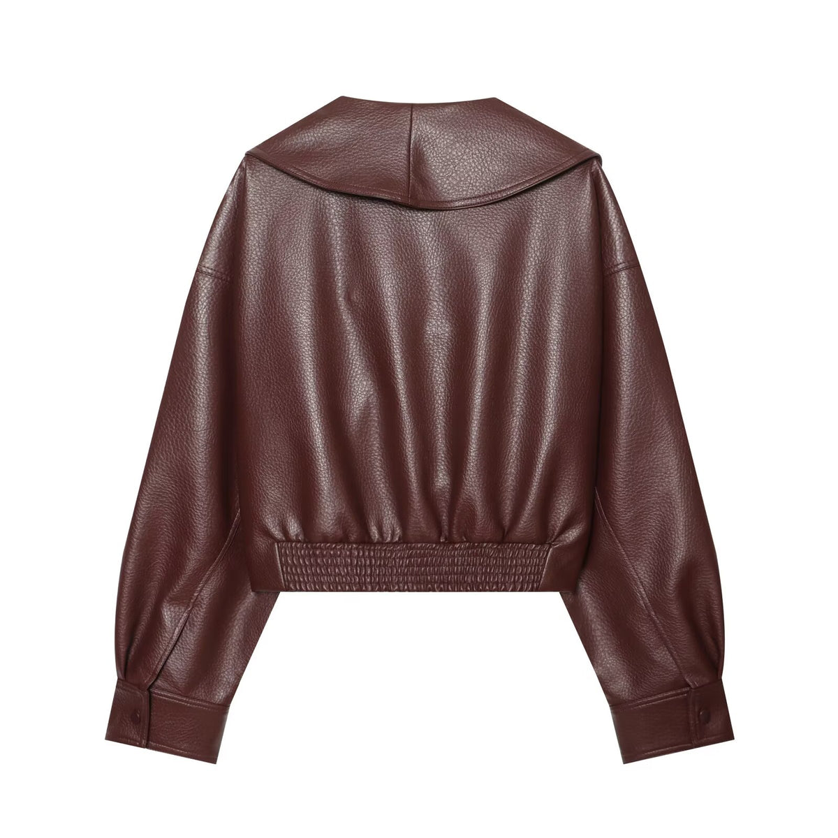 Women's metal buckle decorative lapel faux leather jacket
