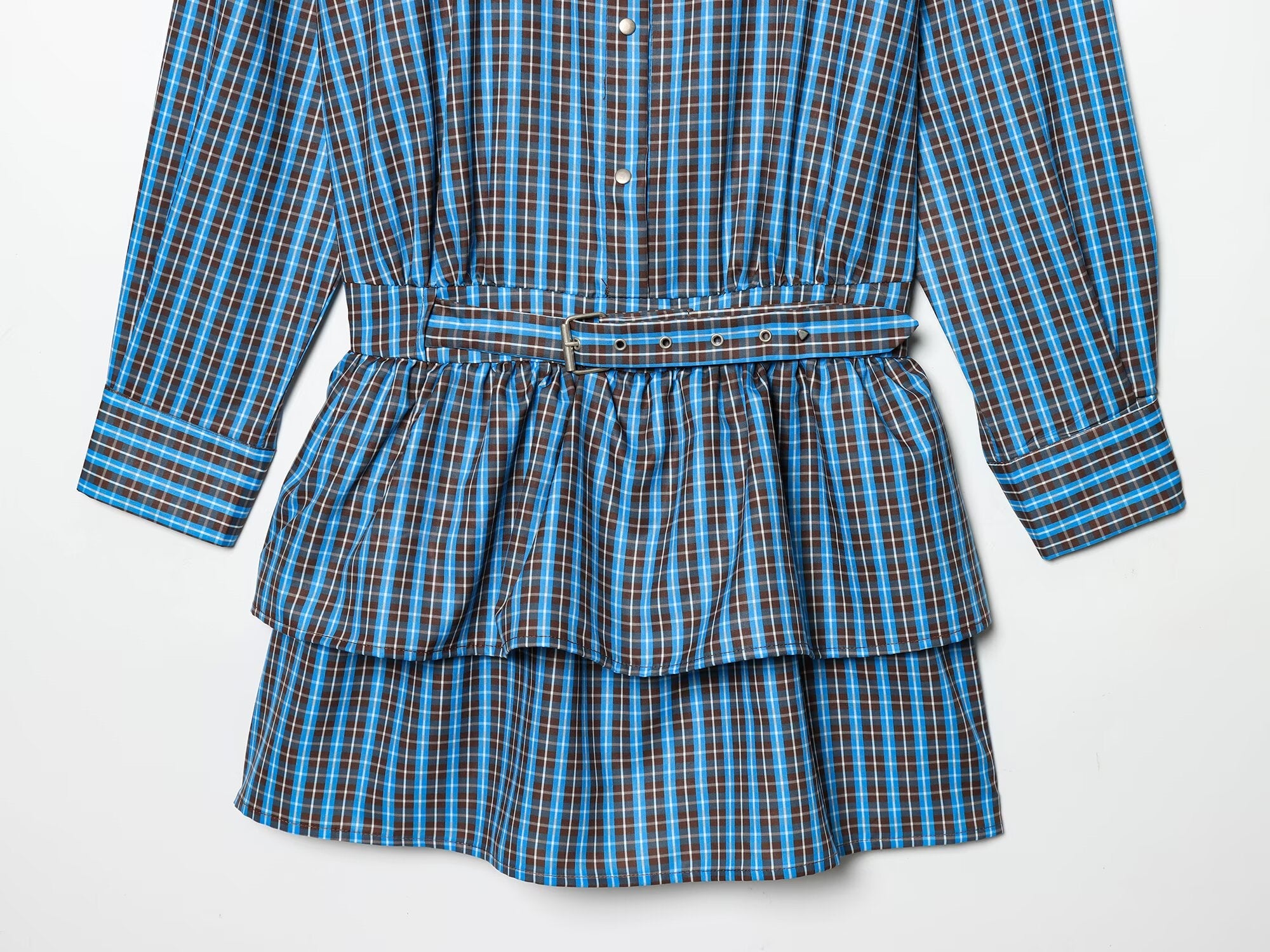 Women's With Belt layered decorative plaid dress