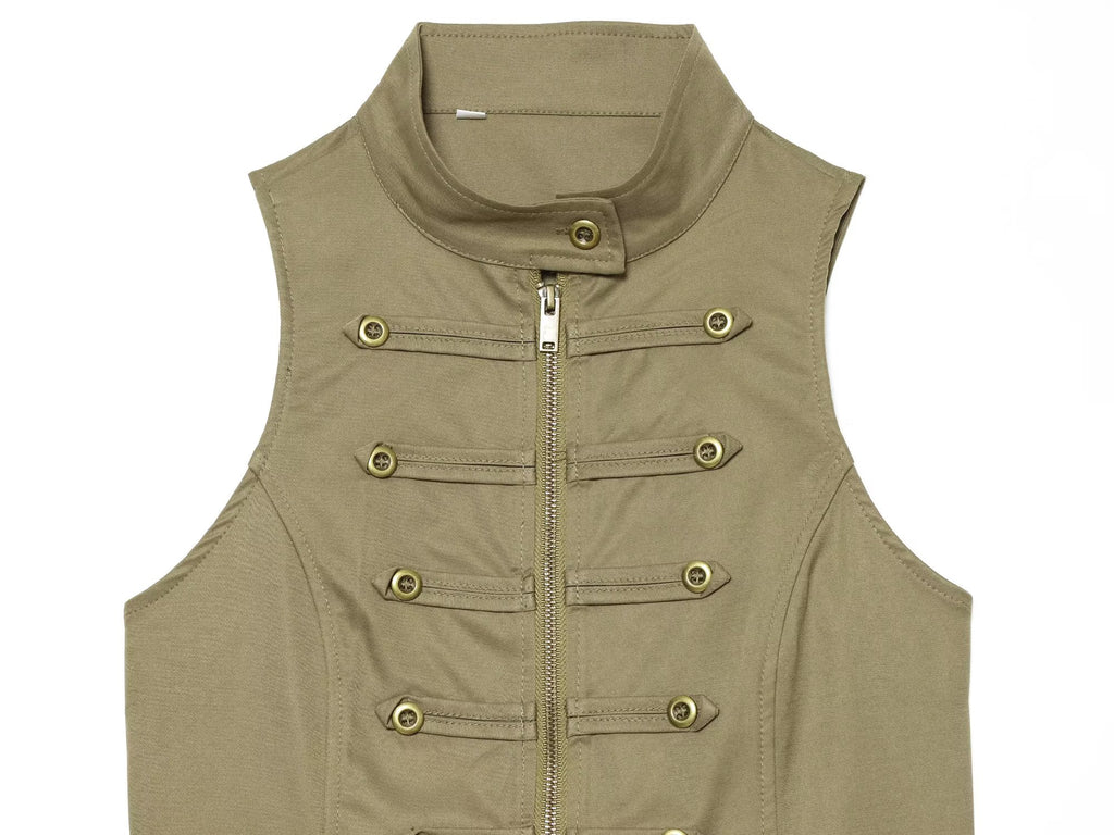 suit Women's 2 pieces buckle decoration short zipper vest+shorts