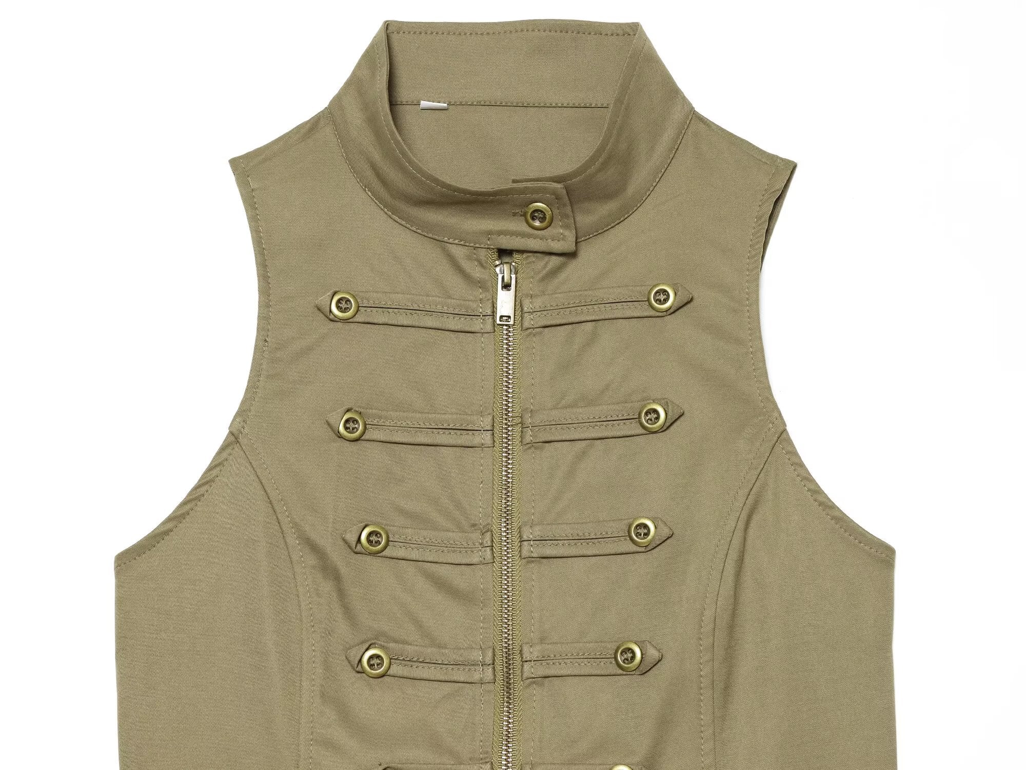 suit Women's 2 pieces buckle decoration short zipper vest+shorts